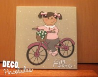 Niña con bicicleta en rosa 30x30cm (39,95€)